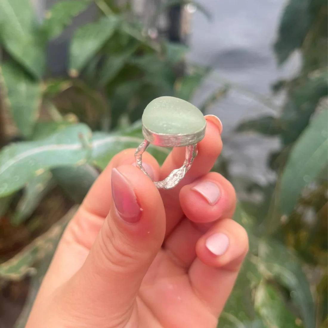 Eco Silver Ring - Pale Green Sea Glass