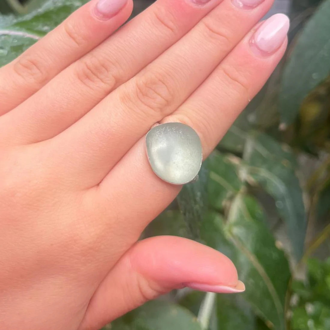 Eco Silver Ring - Pale Green Sea Glass