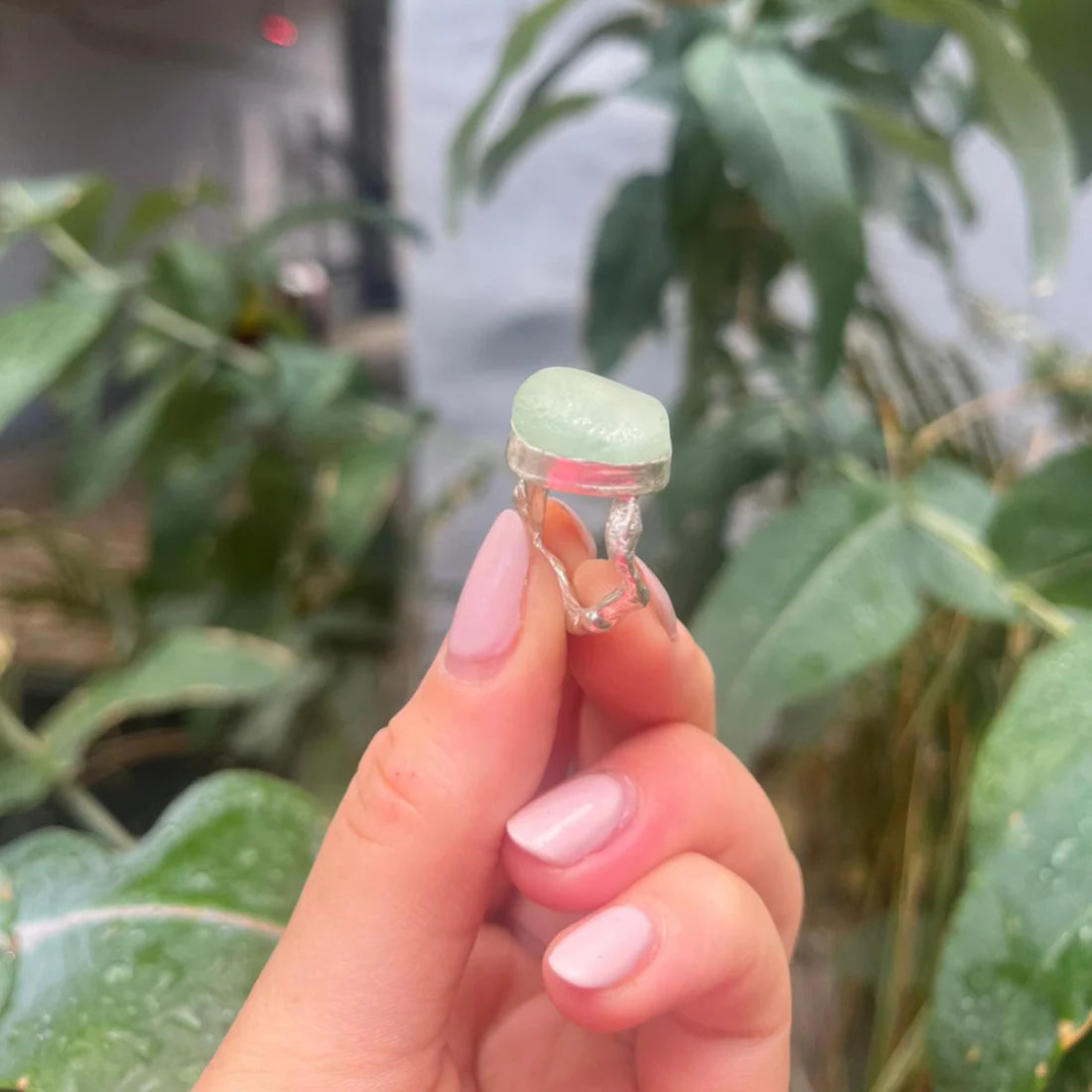 Eco Silver Ring - Pale Green Sea Glass