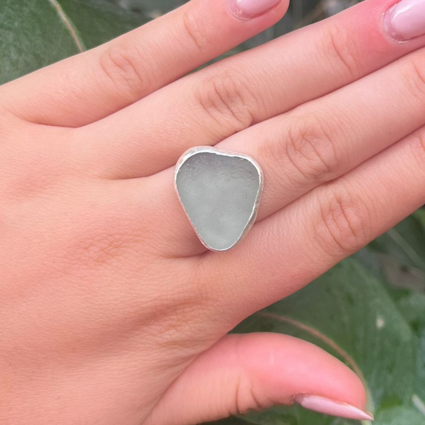 Eco Silver Ring - Pale Green Sea Glass