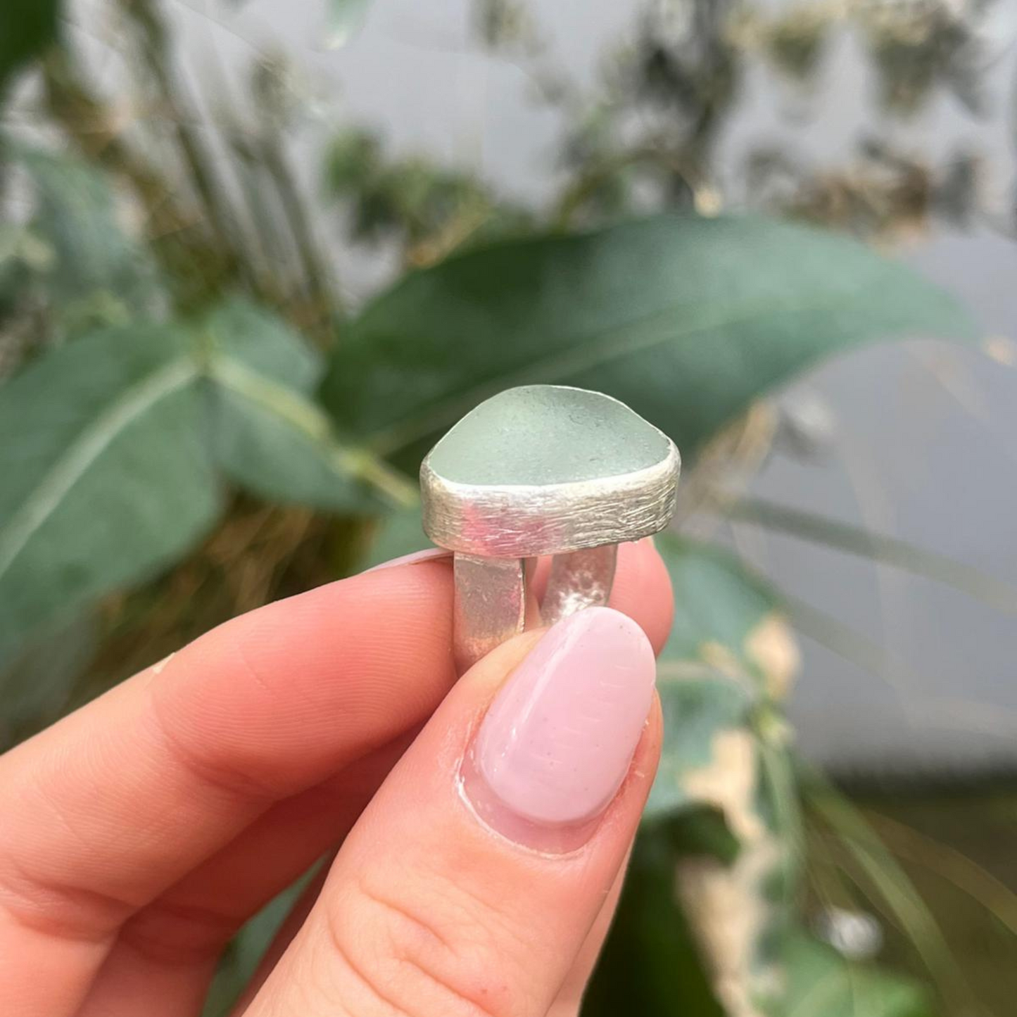 Eco Silver Ring - Pale Green Sea Glass