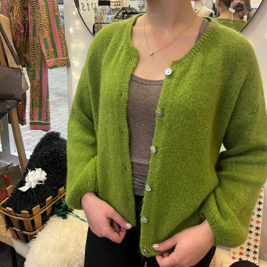 Mohair Blend Button Through Cardigan - Apple