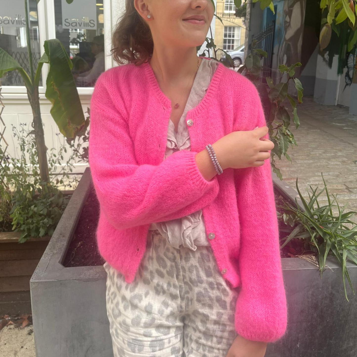 Mohair Blend Button Through Cardigan - Barbie Pink