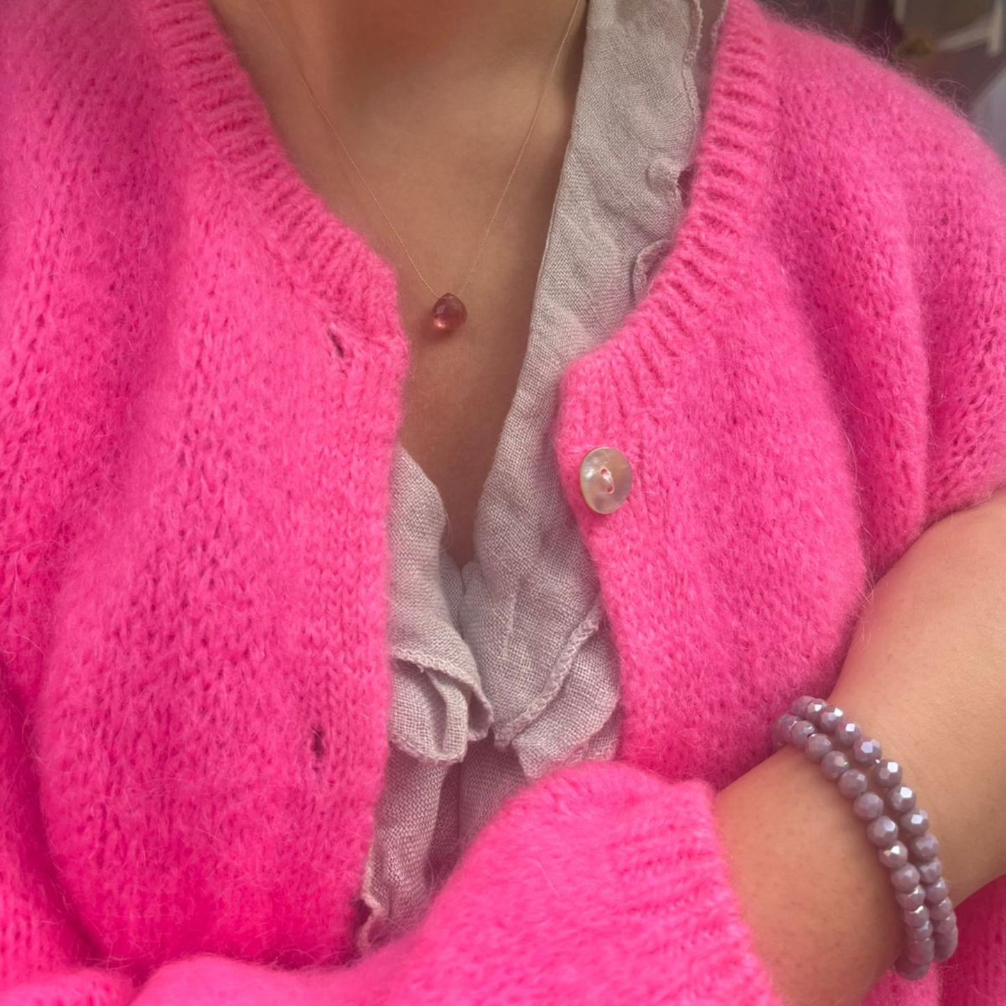 Mohair Blend Button Through Cardigan - Barbie Pink