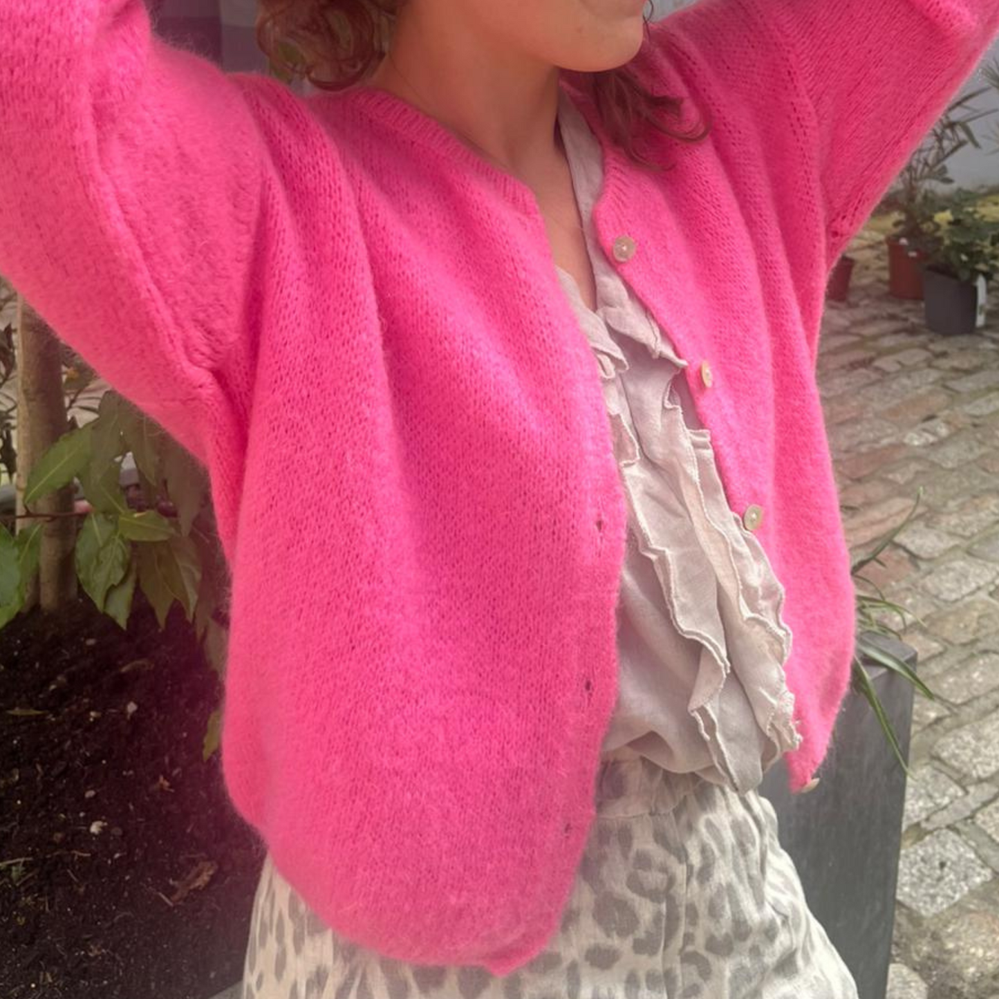 Mohair Blend Button Through Cardigan - Barbie Pink