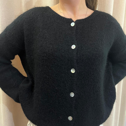 Mohair Blend Button Through Cardigan - Black