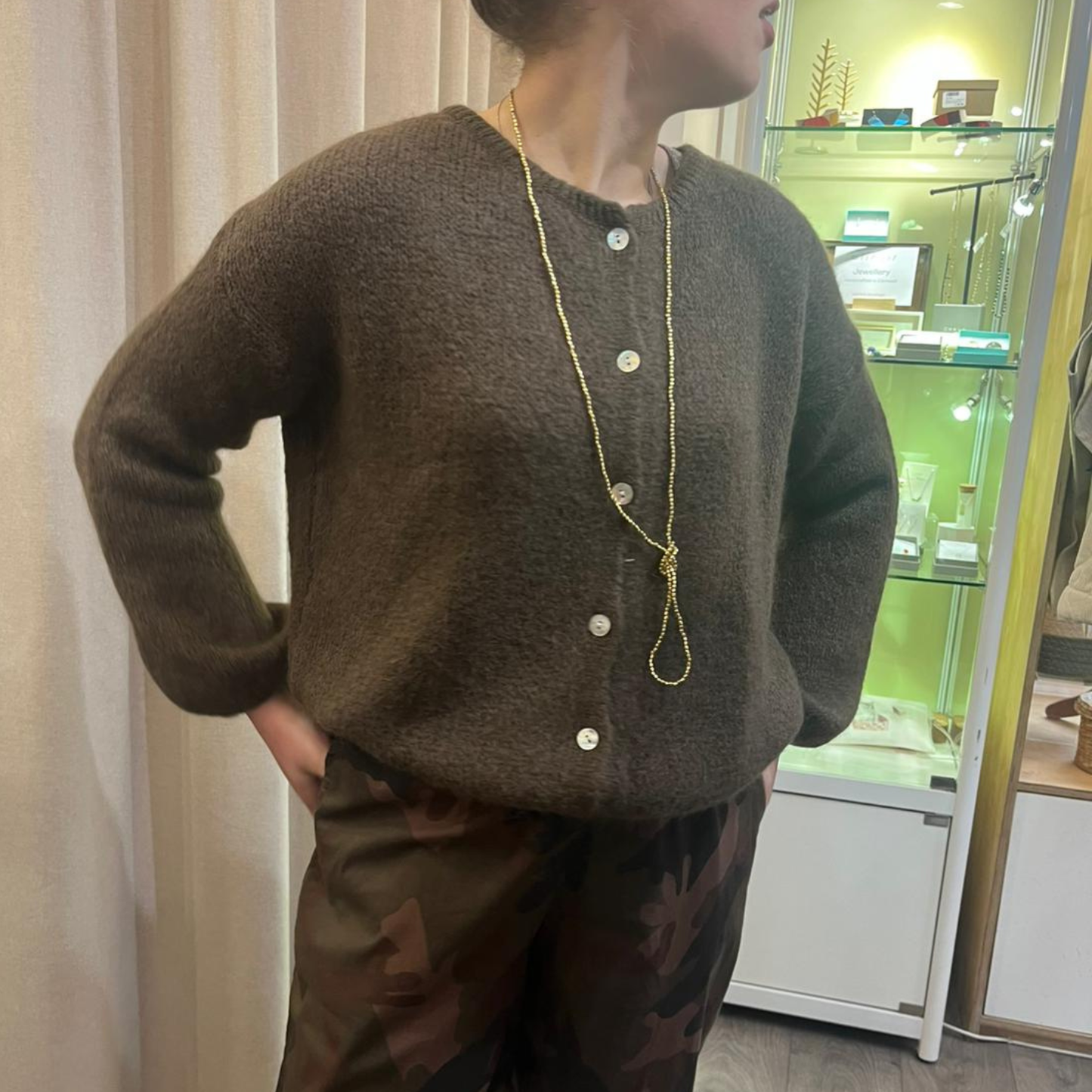 Mohair Blend Button Through Cardigan - Chocolate Brown