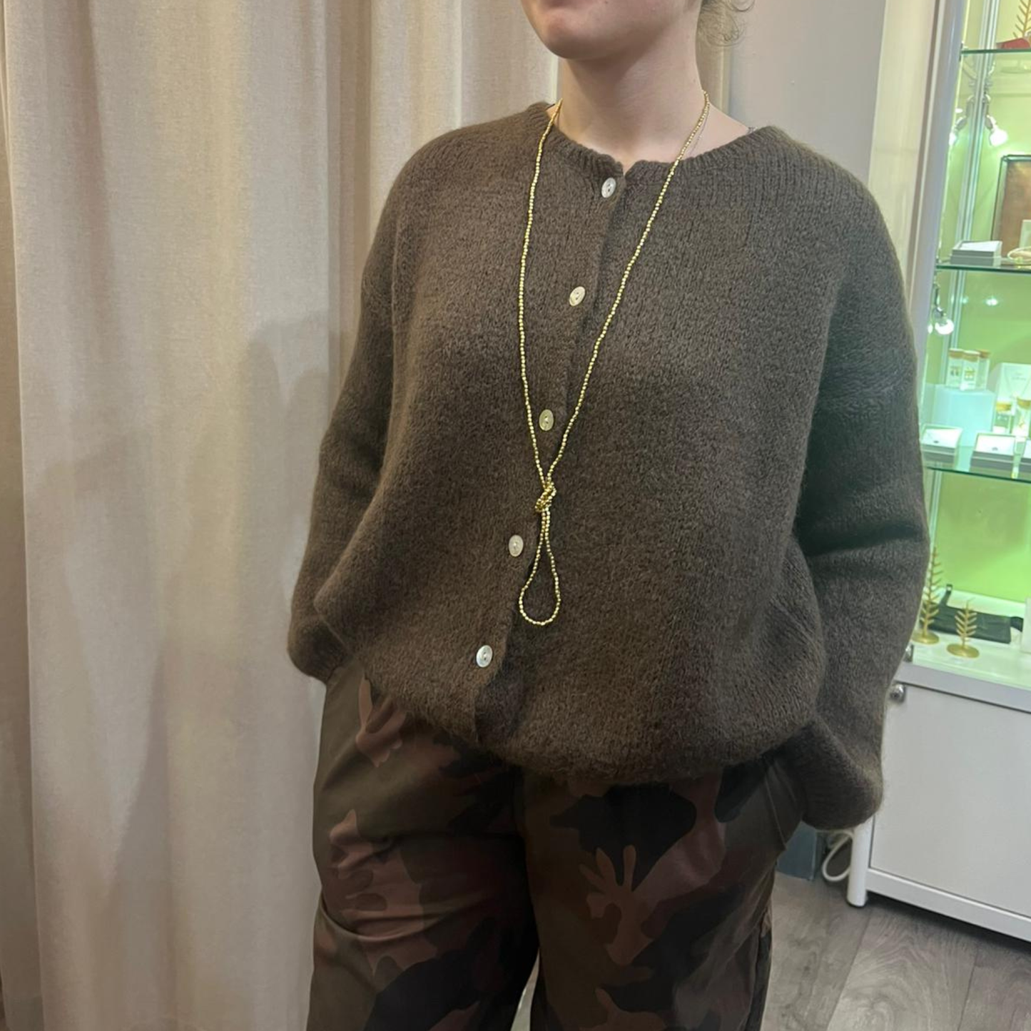 Mohair Blend Button Through Cardigan - Chocolate Brown