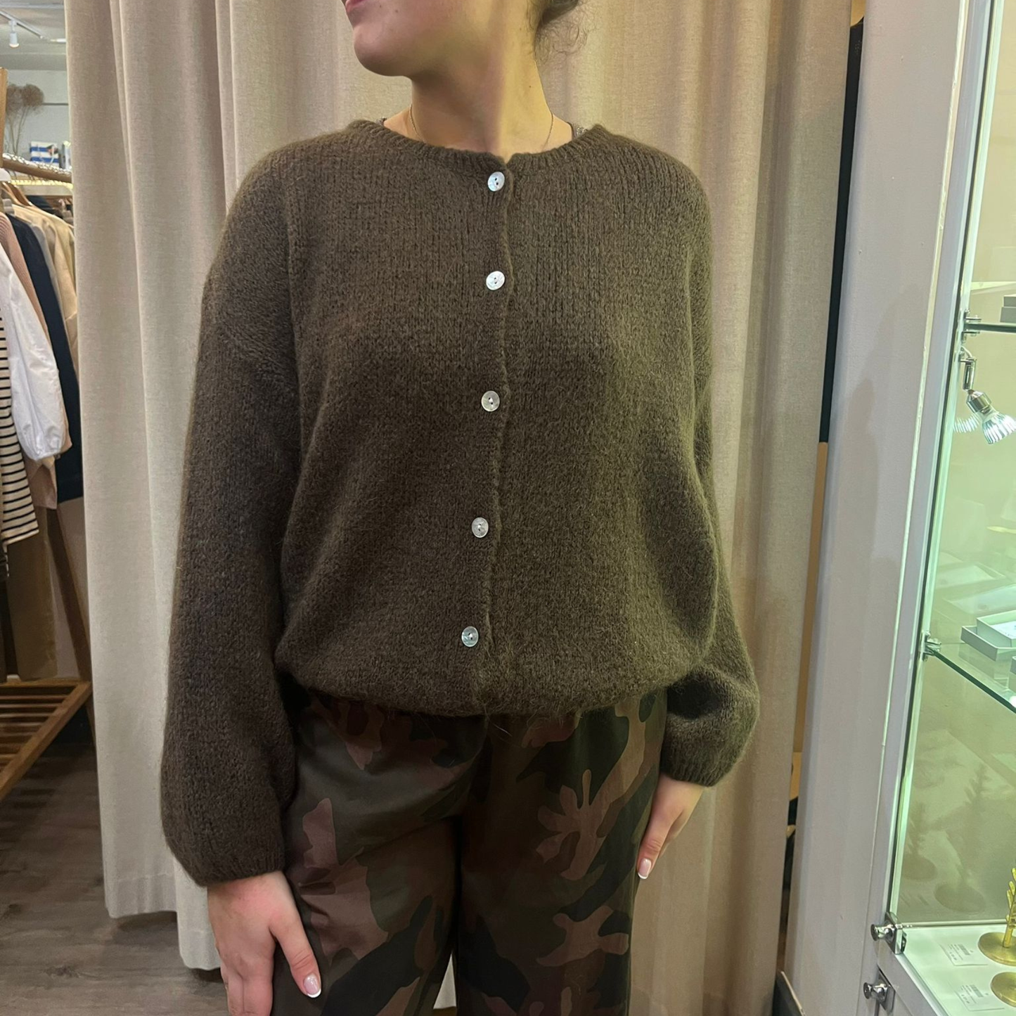 Mohair Blend Button Through Cardigan - Chocolate Brown