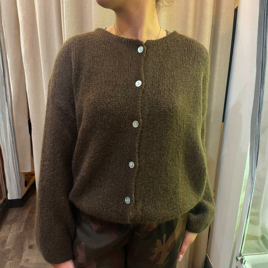 Mohair Blend Button Through Cardigan - Chocolate Brown