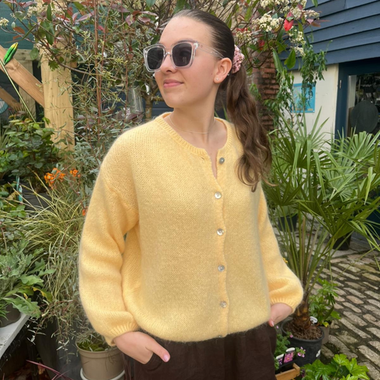 Mohair Blend Button Through Cardigan - Custard