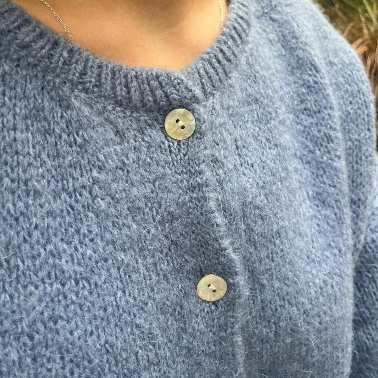 Mohair Blend Button Through Cardigan - Denim Blue