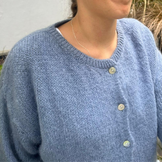 Mohair Blend Button Through Cardigan - Denim Blue