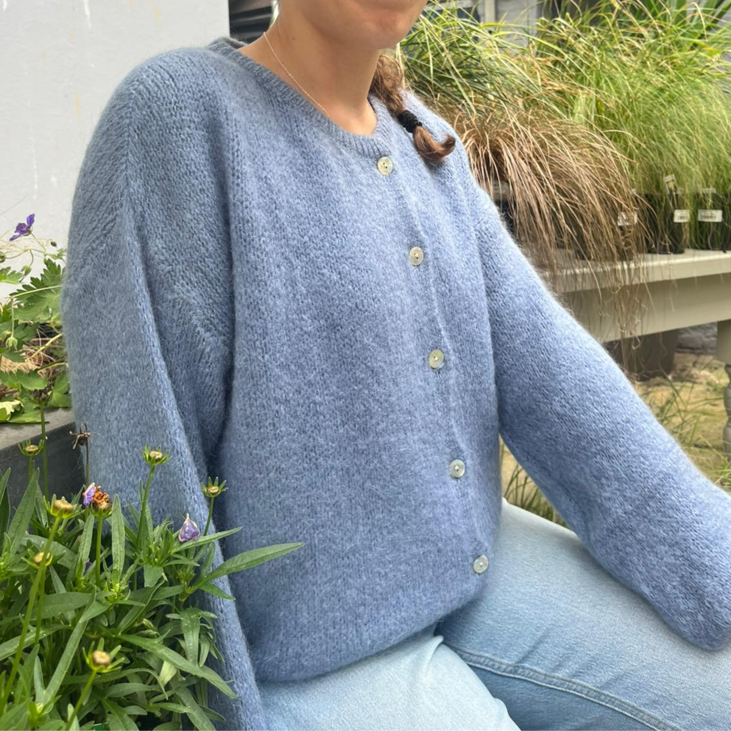 Mohair Blend Button Through Cardigan - Denim Blue