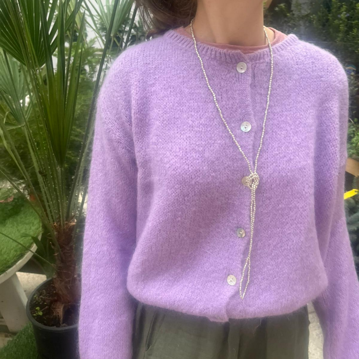 Mohair Blend Button Through Cardigan - Lilac