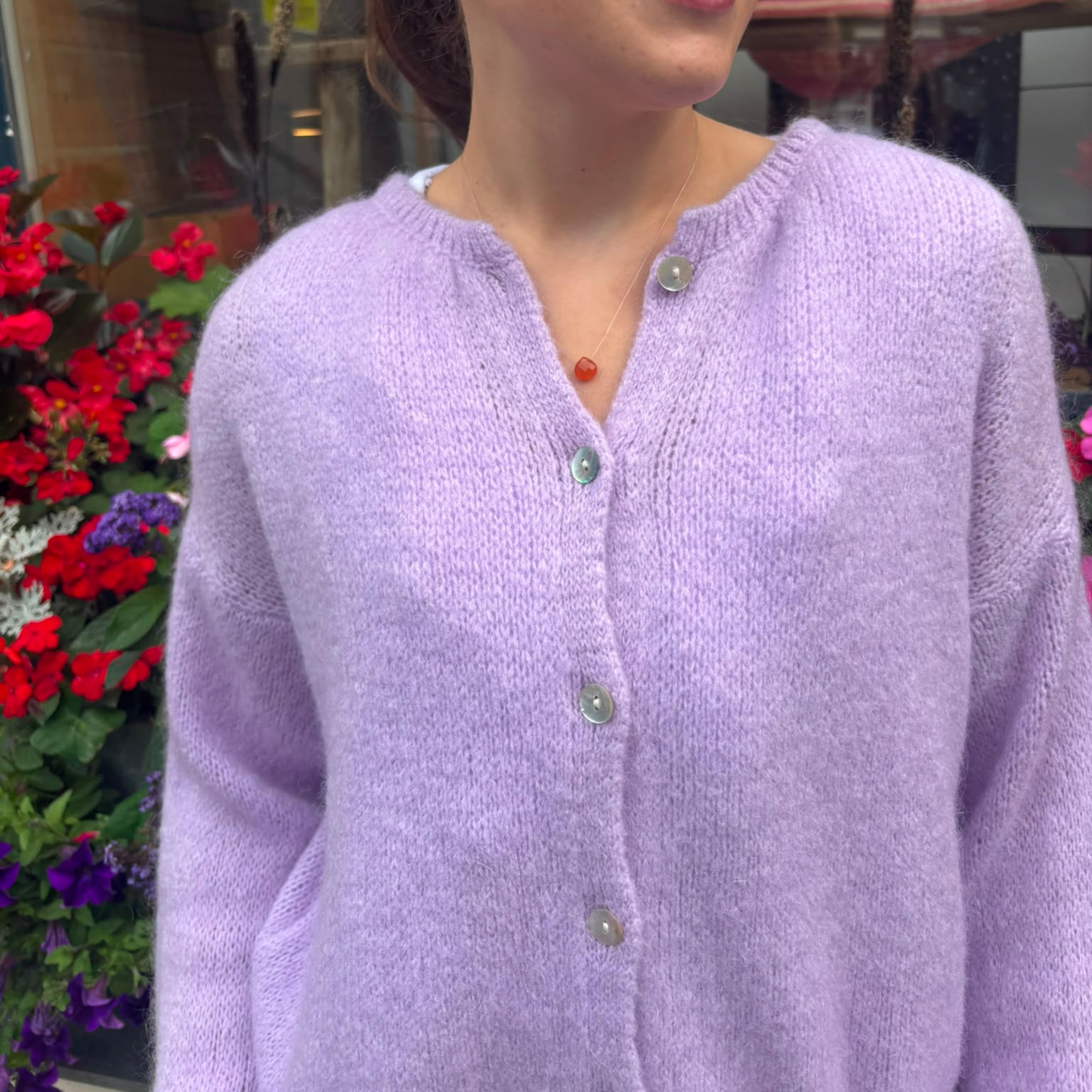 Mohair Blend Button Through Cardigan - Lilac