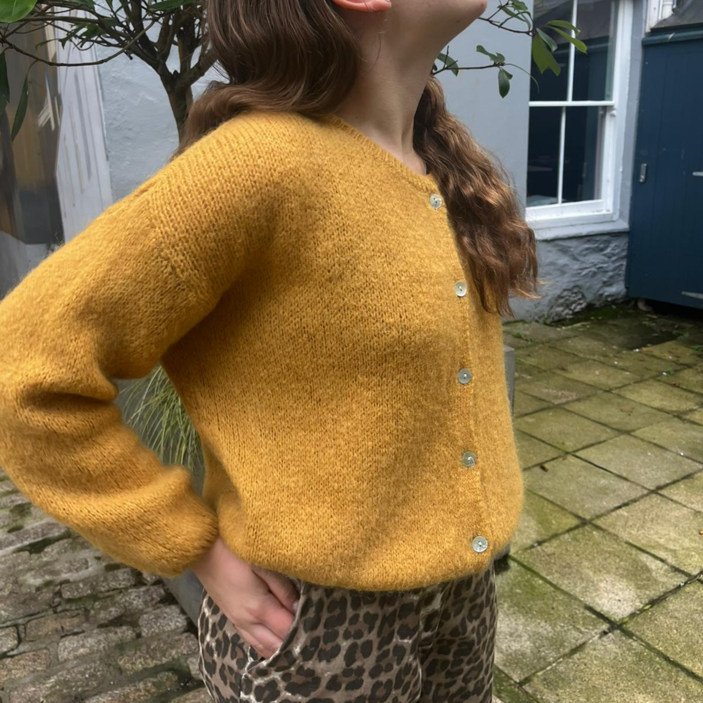 Mohair Blend Button Through Cardigan - Mustard