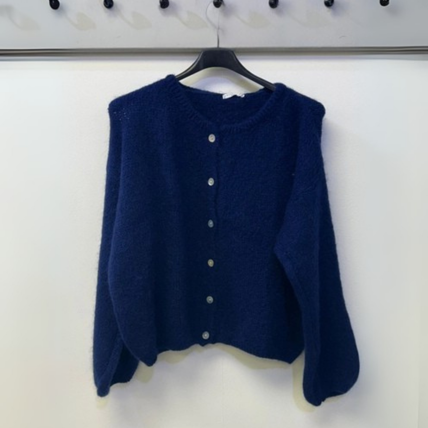 Mohair Blend Button Through Cardigan - Navy Blue