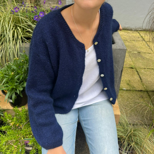 Mohair Blend Button Through Cardigan - Navy Blue