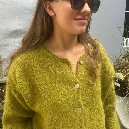 Mohair Blend Button Through Cardigan - Olive Green