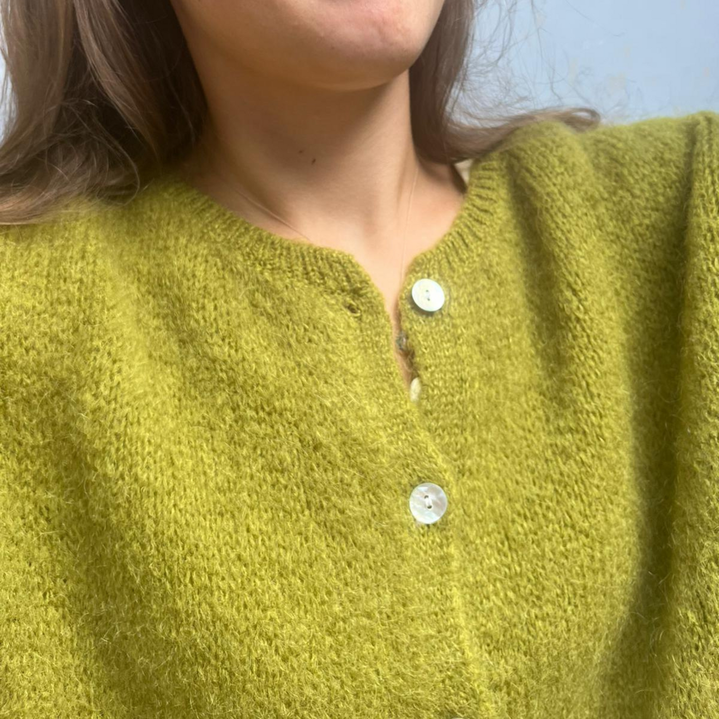 Mohair Blend Button Through Cardigan - Olive Green
