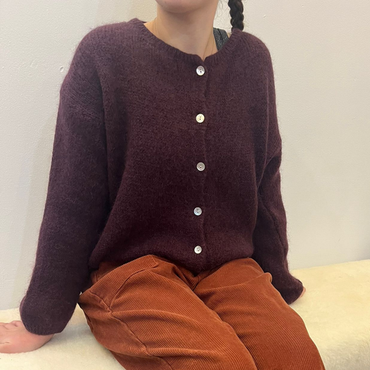 Mohair Blend Button Through Cardigan - Prune