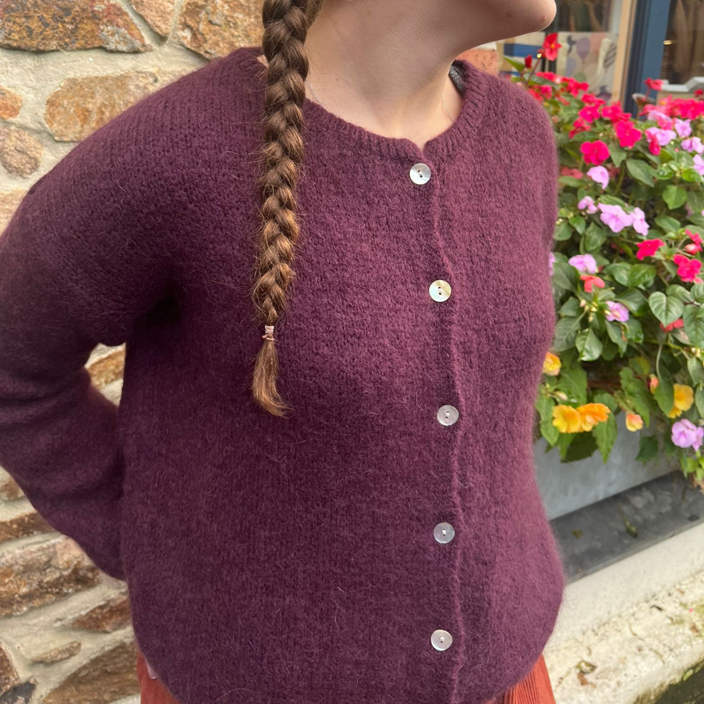 Mohair Blend Button Through Cardigan - Prune