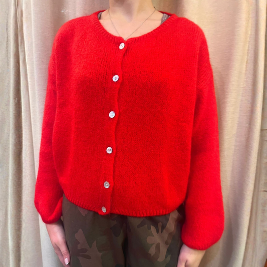 Mohair Blend Button Through Cardigan - Red