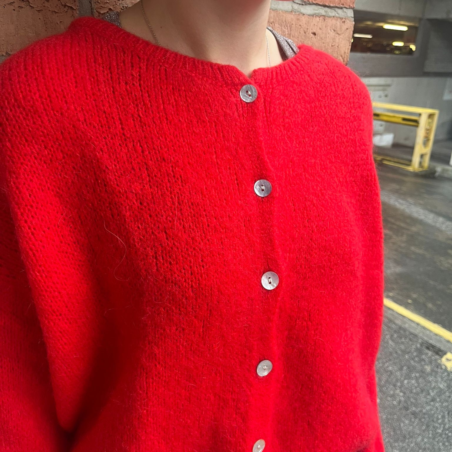 Mohair Blend Button Through Cardigan - Red