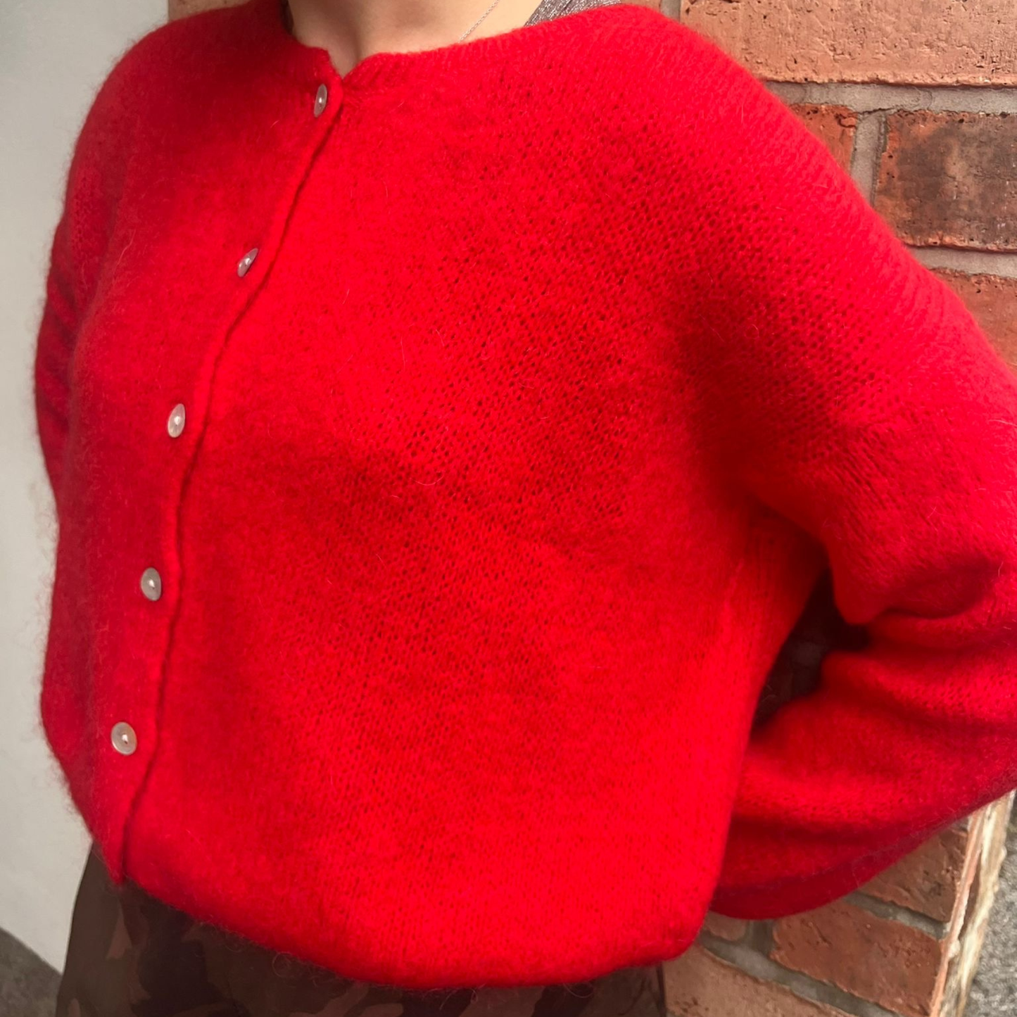 Mohair Blend Button Through Cardigan - Red