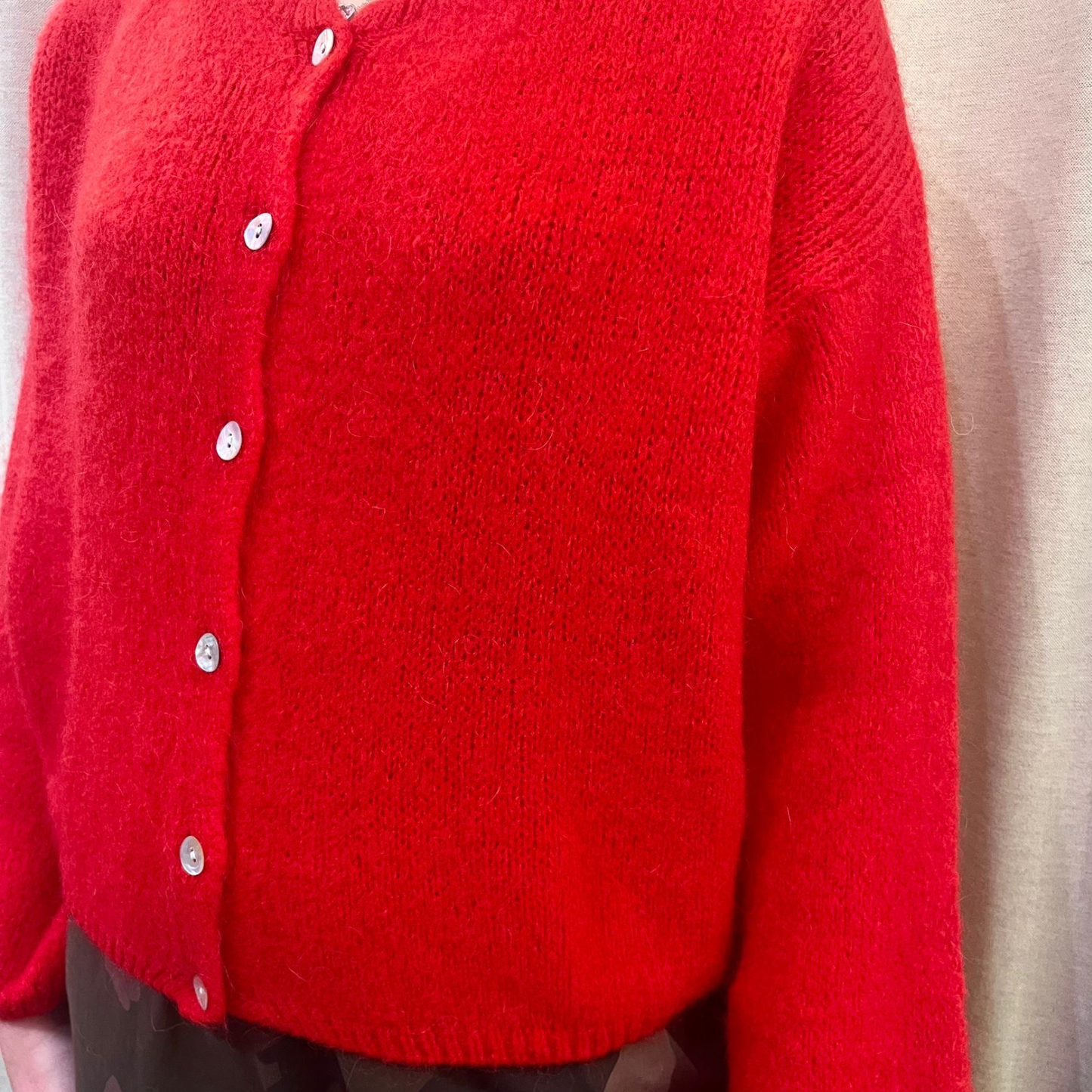 Mohair Blend Button Through Cardigan - Red