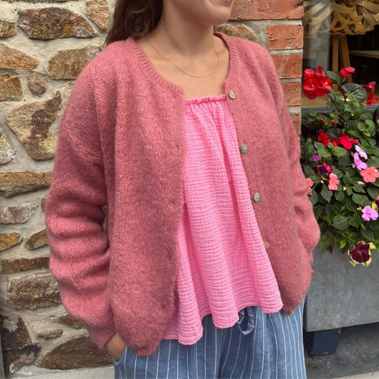 Mohair Blend Button Through Cardigan - Rose