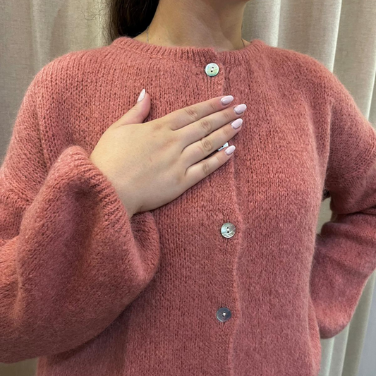 Mohair Blend Button Through Cardigan - Rose