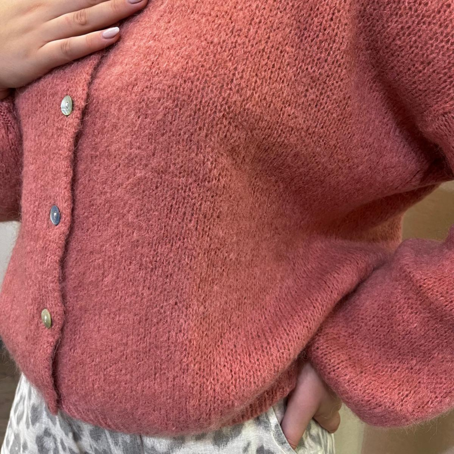 Mohair Blend Button Through Cardigan - Rose