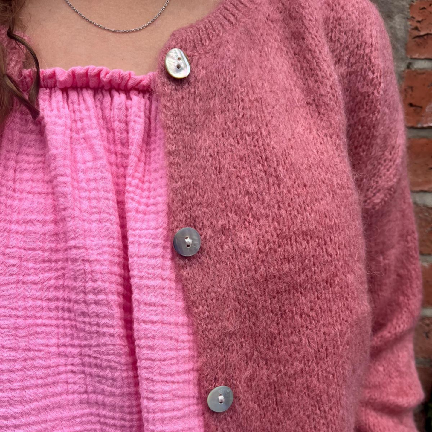 Mohair Blend Button Through Cardigan - Rose