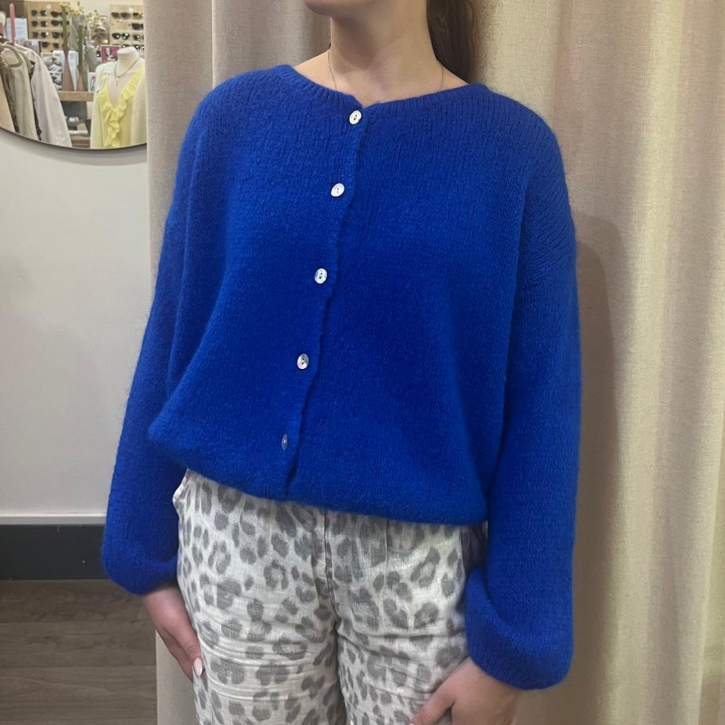 Mohair Blend Button Through Cardigan - Royal Blue