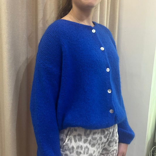 Mohair Blend Button Through Cardigan - Royal Blue