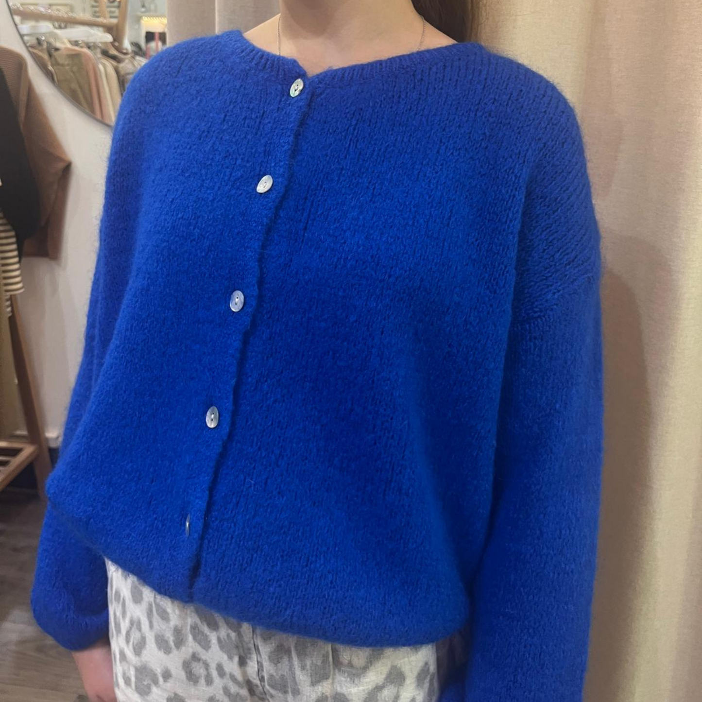Mohair Blend Button Through Cardigan - Royal Blue