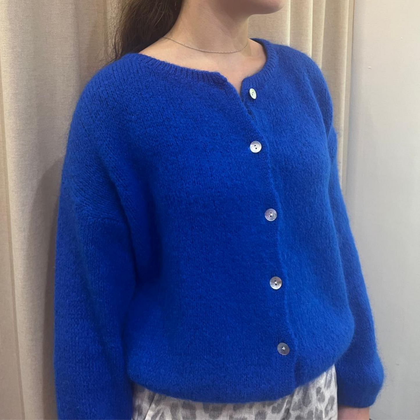 Mohair Blend Button Through Cardigan - Royal Blue
