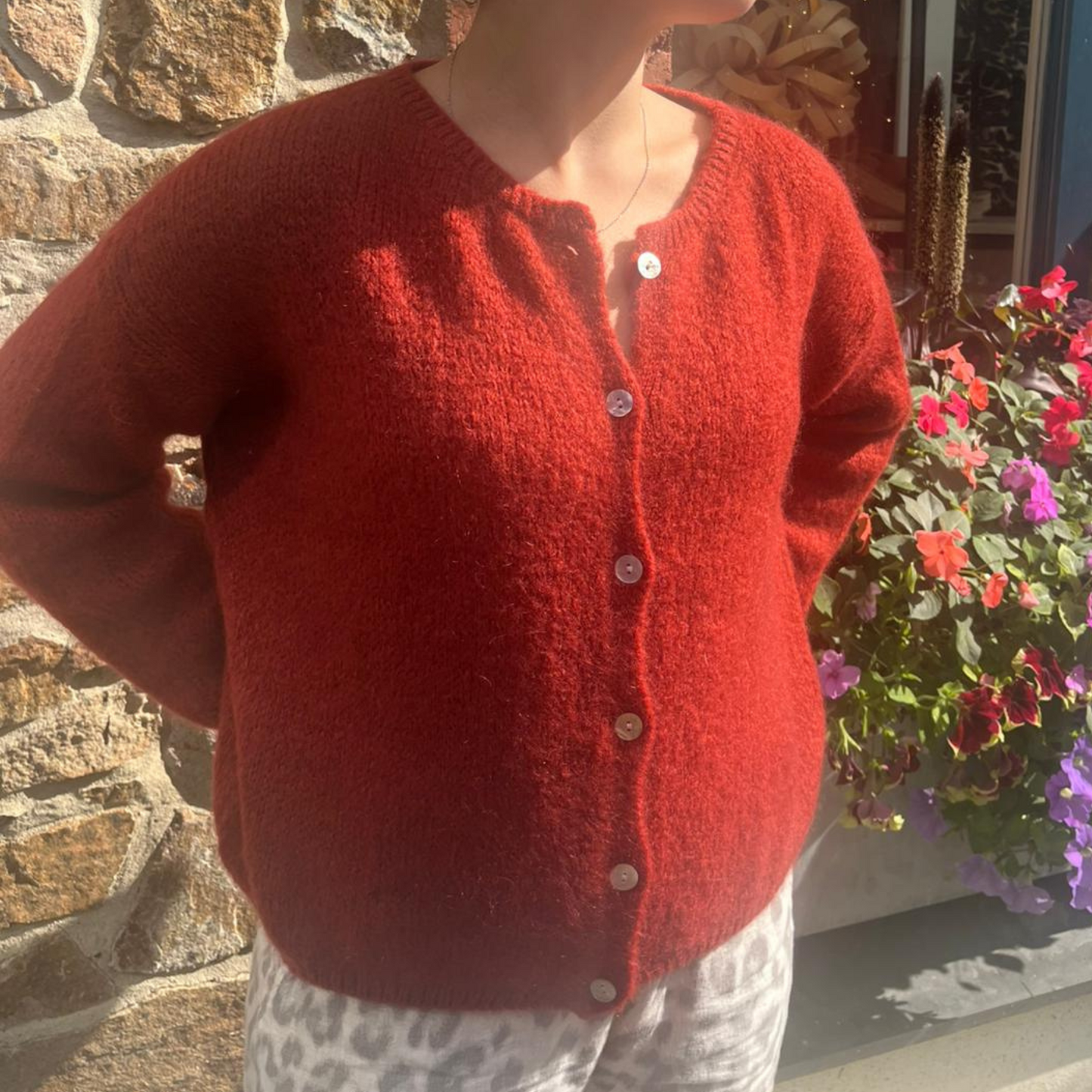 Mohair Blend Button Through Cardigan - Rust