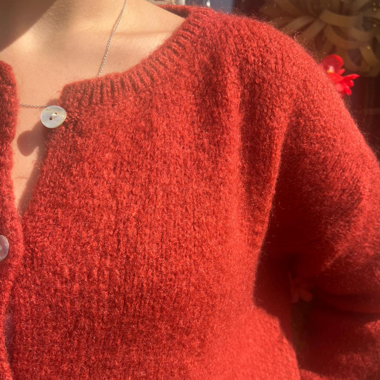 Mohair Blend Button Through Cardigan - Rust