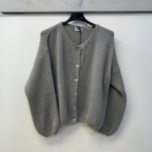 Mohair Blend Button Through Cardigan - Silver