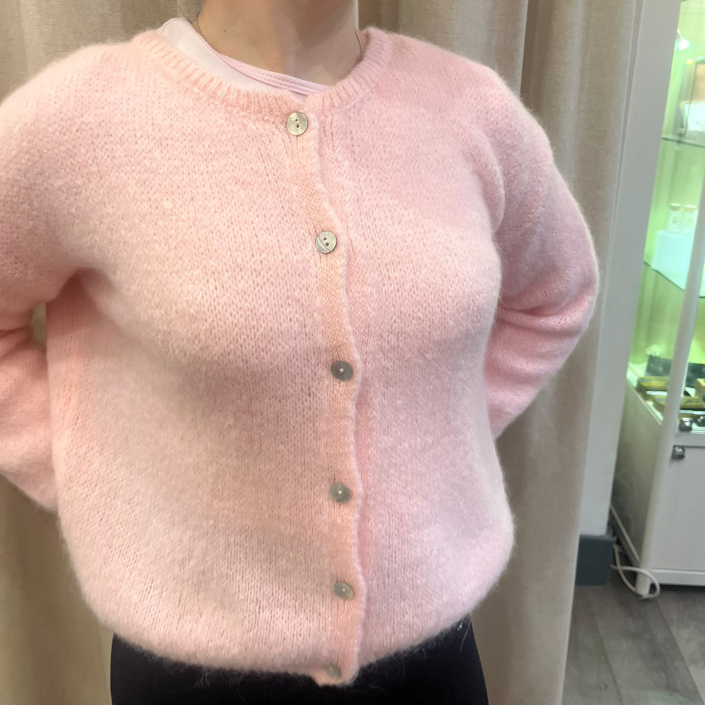 Mohair Blend Button Through Cardigan - Soft Pink