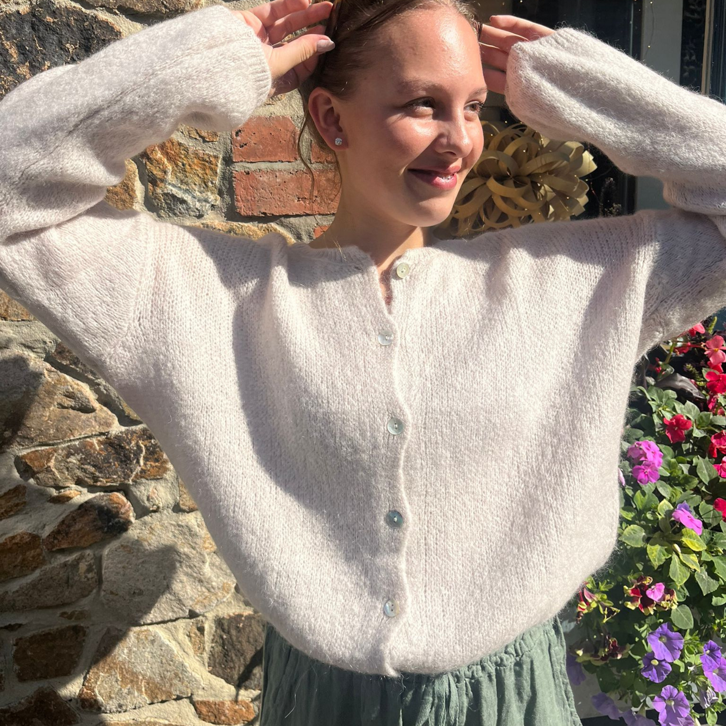 Mohair Blend Button Through Cardigan - Stone