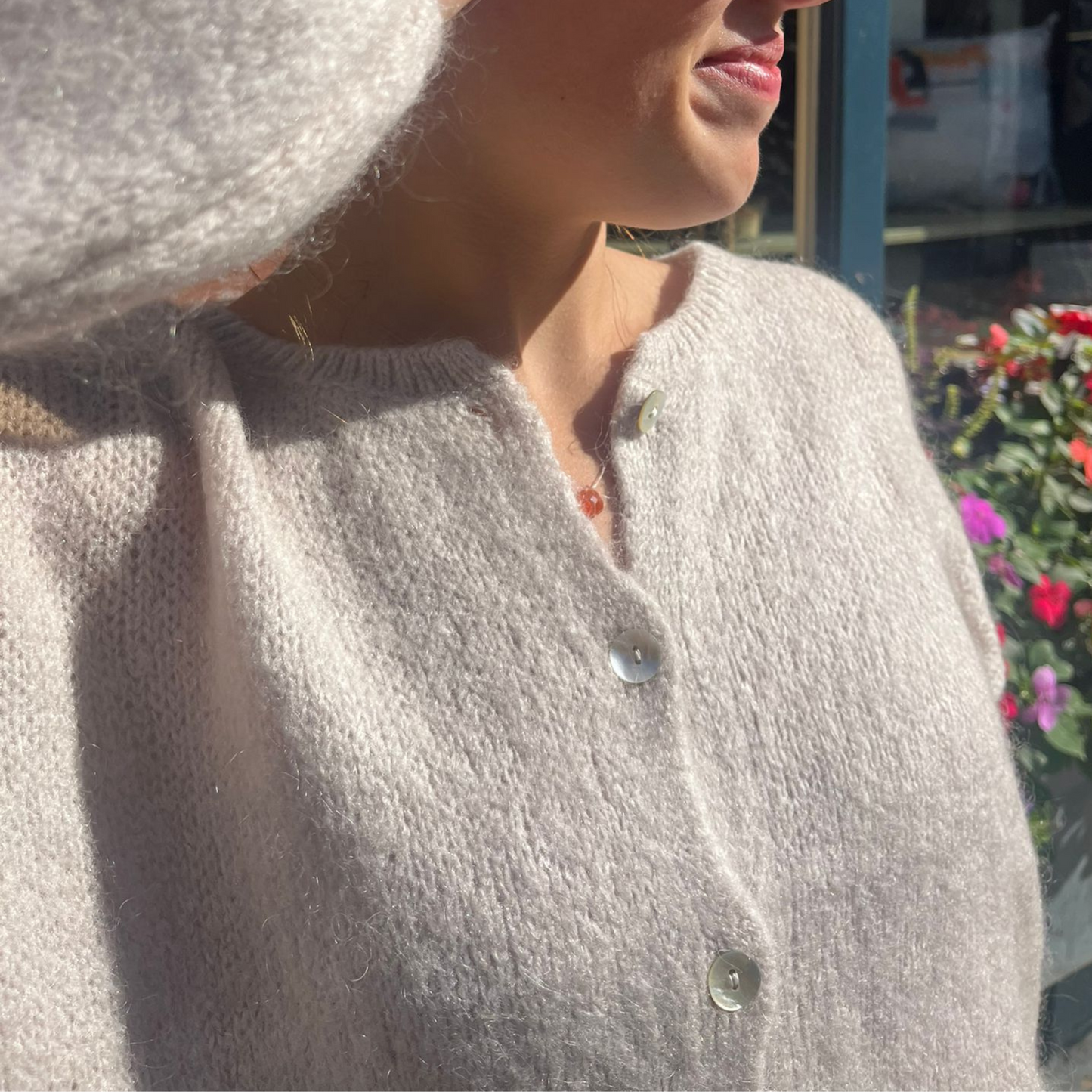 Mohair Blend Button Through Cardigan - Stone