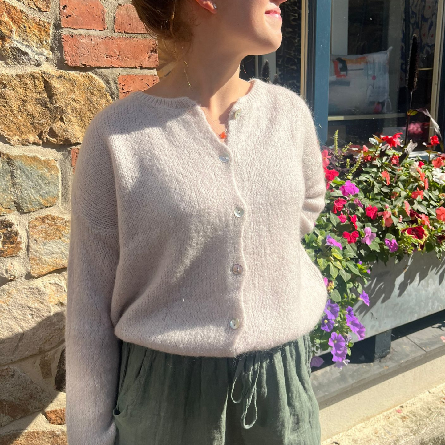 Mohair Blend Button Through Cardigan - Stone
