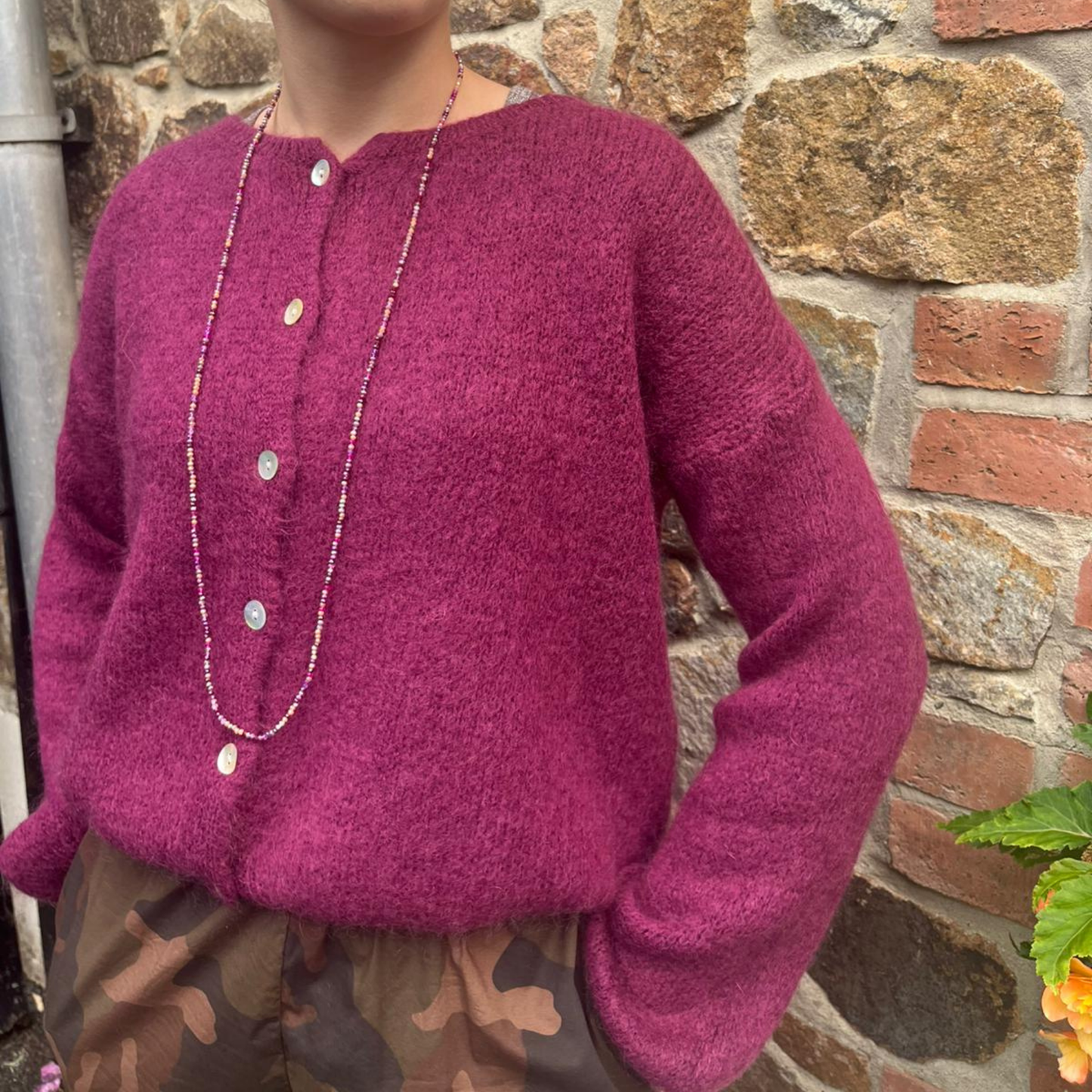 Mohair Blend Button Through Cardigan - Wine