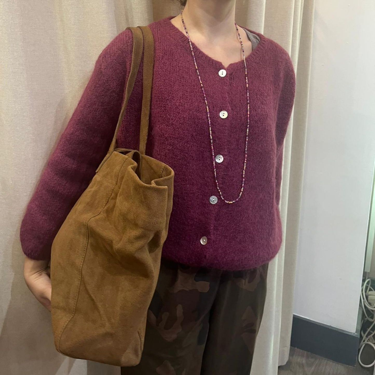 Mohair Blend Button Through Cardigan - Wine