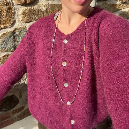 Mohair Blend Button Through Cardigan - Wine
