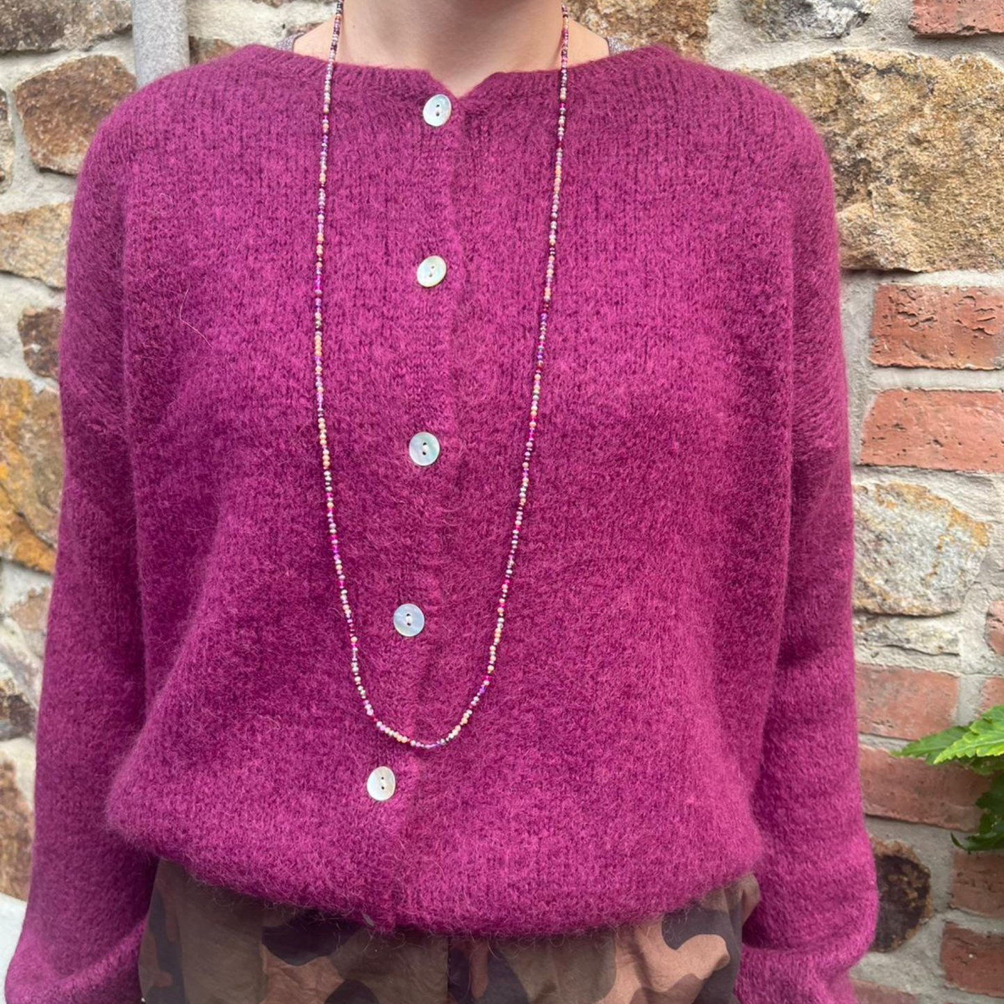Mohair Blend Button Through Cardigan - Wine